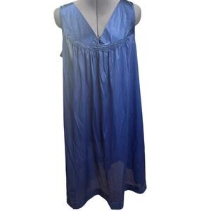 Vintage Vanity Fair Blue Nylon Tricot Nightgown Lace Trim Size Large